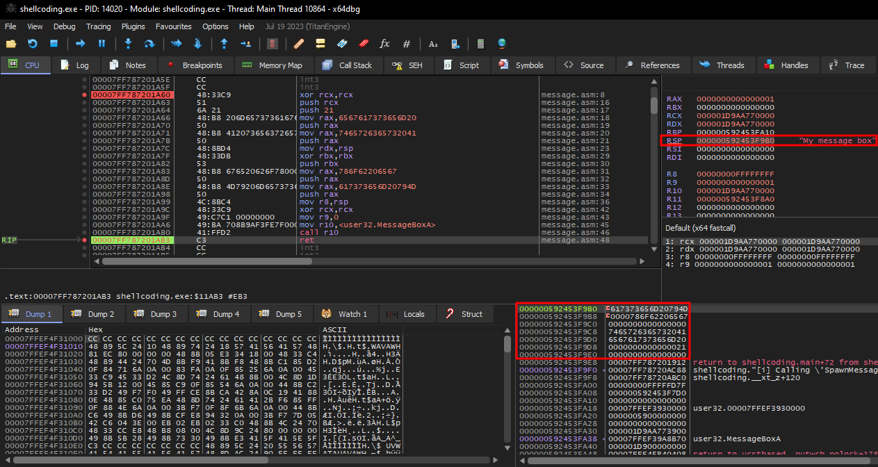State before ret instruction