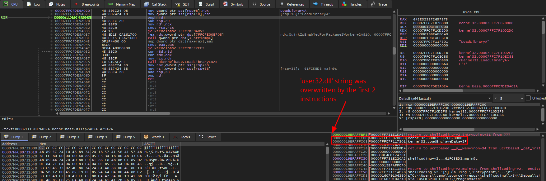stack string overwritten
